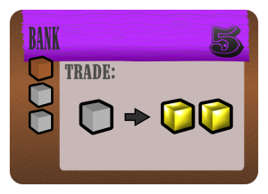 Bank costs 1 lumber and 2 stone. Can trade 1 stone for 2 gold.