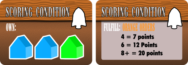 Left: a "Buildings" scoring condition. Right: an "Orders" scoring condition.