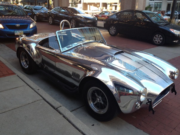 Saw this chrome-tastic Shelby Cobra (likely a replica) at our hotel.